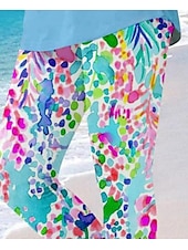 economico Stampa Floreale-Pantaloni Leggings da Donna Moda Streetwear Lunghezza Intera Alta Vita Stampa Grafica Foglia Termica Calda Traspirante Morbida Micro-elastica Vacanza Spiaggia Weekend Blu Uovo di Robin Estate