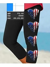 billiga Självständighetsdagens byxor-Självständighetsdagen Kvinnors Patriotiska Fjärde Juli Leggings Capri Byxor Hög Elasticitet Streetwear Helt Längd Hög Midja Byxor Påsk Flagga Tryck Termisk Varm Andas Mjuk Utomhus Daglig Svart Grå