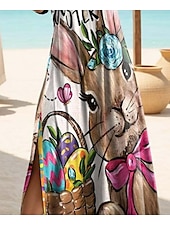 ieftine Rochii de Paște-Rochie maxi pentru femei de Paște mânecă lungă rochie boho boemia vacanță tropicală mânecă fluture fit obișnuit animație literă mânecă scurtă gât rotund alb vara