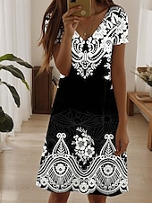 levne květinové šaty-Dámské Mini šaty Volnočasové šaty Elegantní Tropický vzhled Havajské Denní Běžný Květinový Krátký rukáv Tričkový perlová Černá Světlá růžová Vodní modrá Léto