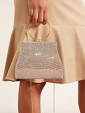 voordelige Clutches &amp; Avondtasjes-elegante kristallen avondclutch met gouden ringhandvat – damestas met strass voor bruiloften, feesten en speciale gelegenheden