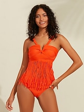 お買い得  デザイナー水着-女性用 スイムウェア 2ピース 水着 旅行度假风 スタイリッシュ 純色 ノースリーブ 水着