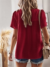 Dámské Košile Halenka Pevná barva stylové Na běžné nošení Krátký rukáv Tričkový Běžné topy Práce Denní Dovolená Šalvějová zeleň Černá Bílá Světlá růžová Rubínově červená Léto Jaro levne Hladké dámské topy-Dámské Košile Halenka Pevná barva stylové Na běžné nošení Krátký rukáv Tričkový Běžné topy Práce Denní Dovolená Šalvějová zeleň Černá Bílá Světlá růžová Rubínově červená Léto Jaro