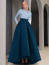 preiswerte SCHWARZ-Abendkleid in A-Linie mit schwarzer Krawatte, elegantes Kleid für formelle Hochzeitsgäste, asymmetrisch, lange Ärmel, V-Ausschnitt, Satin mit Tasche, 2025