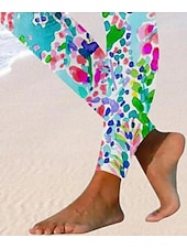 economico Stampa Floreale-Pantaloni Leggings da Donna Moda Streetwear Lunghezza Intera Alta Vita Stampa Grafica Foglia Termica Calda Traspirante Morbida Micro-elastica Vacanza Spiaggia Weekend Blu Uovo di Robin Estate