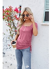 economico Magliette-Per donna Maglietta bohémien Liscio Boemia stile sveglio Moda Manica corta A farfalla Squadrata Top regolari Giornaliero Per uscire Fine settimana Tunica Nero Rosa Vino Blu Reale Viola Estate