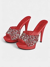 economico Sandali con Piattaforma-mules con plateau e strass neri – sandali slip-on sexy con tacco alto da donna per feste e abbigliamento da discoteca