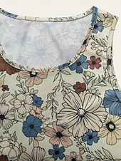 tanie Sukienki kwiatowe na co dzień-Damskie Sukienka mini Codzienne sukienki Sukienka na szerokich ramiączkach Elegancki Codzienny Urlop Codzienny Regularny Kwiaty Krótki rękaw Półgolf Khaki Lato
