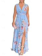 cheap Elegant Floral Dresses-Women&#039;s Maxi Dress A Line Dress Summer Dress Stylish Casual Vacation Daily Regular Fit Floral Short Sleeve V Neck Light Green Sky Blue Light Blue Summer
