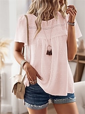 Dámské Košile Halenka Pevná barva stylové Na běžné nošení Krátký rukáv Tričkový Běžné topy Práce Denní Dovolená Šalvějová zeleň Černá Bílá Světlá růžová Rubínově červená Léto Jaro levne Hladké dámské topy-Dámské Košile Halenka Pevná barva stylové Na běžné nošení Krátký rukáv Tričkový Běžné topy Práce Denní Dovolená Šalvějová zeleň Černá Bílá Světlá růžová Rubínově červená Léto Jaro