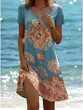 tanie Sukienki boho-Damskie Sukienka mini Zabytkowa sukienka Codzienne sukienki Sukienki w stylu boho Bohema Urlop Zabytkowe Urlop Codzienny Regularny Geometryczny W Tureckie Wzory Boho Paisley Damask Krótki rękaw