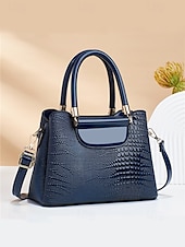 abordables Bolsos de mano y tote-Elegante bolso de mano de piel sintética con efecto cocodrilo: elegante bolso de mano con asa superior y correa de hombro desmontable, lujoso bolso de mano para mujer, perfecto para el trabajo, fiestas y eventos formales negro rosa rojo