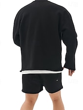 economico tuta e felpa con cappuccio da uomo-Per uomo Set di allenamento Tuta Da Ginnastica Felpa e pantaloncini Impostato Set di abiti Girocollo Esterno Giornaliero Sport Tasche A cordoncino 2 pezzi Liscio Nero Bianco Cachi Abbigliamento