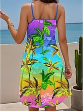 economico Abiti hawaiani-Per donna Mini abito Abito casual Mini abito Prendisole Abito estivo Informale Da mare Giornaliero Per eventi Standard Pop art A foglia Senza maniche A V Blu Estate