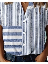 abordables Tops à Rayures et Géométriques pour Femmes-Blouse pour femmes à fleurs élégante vintage quotidienne à manches courtes col régulier tops quotidien similicuir jaune rose bleu poussiéreux violet vert été