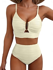 cheap Bikini Sets-Women&#039;s Swimsuits Bikini 2 Piece Briefs Swimsuit Backless Slim High Waisted Vacation Beach Wear Solid Color V Neck Sleeveless Bathing Suits