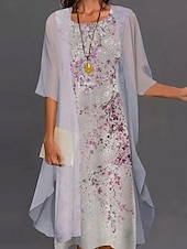 abordables Ensembles de robes-Femme Mode Vêtement de rue Jupe Ensembles Manches 3/4 Col Ras du Cou Imprimé Imprimer Usage quotidien Rendez-vous Vert Claire Violet Vert Printemps Standard