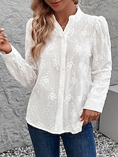 preiswerte Spitzenoberteile-Damen Hemd Bluse Feste Farbe Stilvoll Brautkleider schlicht Langarm Gekerbter Hals Normale Oberteile Täglich Spitze Patchwork Weiß Sommer Frühling