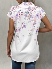 ieftine Topuri florale-Pentru femei Cămașă Floral Grafic Zilnic Manșon scurt Beretă Guler Cămașă Topuri lungi Zilnic Mov Vară Primăvară