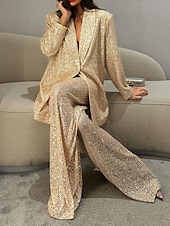 billige Mammas buksedresser-smoking todelt buksedress blazer aftenkjole elegant kjole formell bryllup gulvlengde langermet skjortekrage paljett med sløyfe(r) splitt 2025