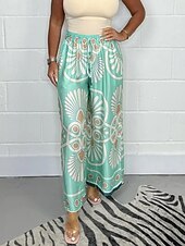 economico gamba larga e vita alta-Per donna A zampa Chino Di tendenza Streetwear Lunghezza intera Vita alta Floreale Cinturino elastico Stampa comodo Morbido Comodo Media elasticità Esterno Strada Verde mela Nero Blu marino scuro