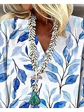 economico Bluse Floreali-Camicia da donna a bottone giù blusa floreale vintage tropicale quotidiana a maniche 3/4 scollo a V top regolari quotidiani stampa blu estate primavera