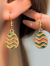 abordables Pendiente de mujer-Pendientes con forma de huevo de Pascua: diseño ondulado colorido, chapados en oro, perfectos para Pascua, moda primaveral y ocasiones festivas.