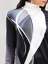 cheap Art&amp;Design tee-Women&#039;s T shirt Long Sleeve Plus Size Shirt Blouse Basic Butterfly Print Long Sleeve Regular Tops Turtleneck High Neck Casual Silver Black White Yellow Gray Spring Fall Prefall