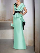 abordables JAUNE-Robe de soirée fourreau élégante robe formelle invitée à un mariage longueur sol manches courtes décolleté en V en satin avec volants broderies et appliqués 2025