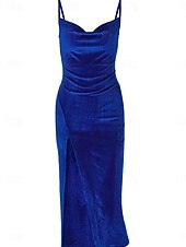 preiswerte Einfaches Kleid-Damen Midi Kleid Slip Kleid Bodycon Kleid Formal Formelle Party Reguläre Passform Grafik Ärmellos Träger Schwarz Weinblau Sommer Frühling