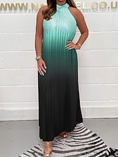 tanie Wakacyjne sukienki-Damskie Sukienka maxi Codzienne sukienki Elegancki Codzienny Urlop Codzienny Regularny Ombre Bez rękawów Kantarka Pomarańczowy Zielony Khaki Lato Wiosna