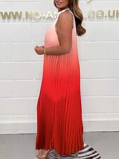 tanie Wakacyjne sukienki-Damskie Sukienka maxi Codzienne sukienki Elegancki Codzienny Urlop Codzienny Regularny Ombre Bez rękawów Kantarka Pomarańczowy Zielony Khaki Lato Wiosna