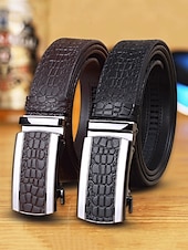 cheap Men&#039;s Belts-Men&#039;s Genuine Leather Crocodile Pattern Belt – Automatic Buckle, Luxury Business &amp; Casual Dress Belt, Adjustable for Work, Weddings &amp; Formal Events
