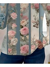 billige Blomster t-skjorte-Dame T skjorte Blomstret Elegant Årgang Mote Langermet Crew-hals Vanlige topper Daglig Ut på byen Helg Trykt mønster Grønn Sommer Vår