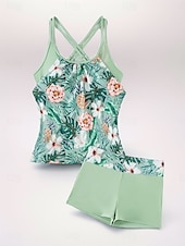 abordables Tankinis-Maillots de bain femmes maillot de bain une pièce monokini sans dos contrôle du ventre taille haute slim vacances plage maillot de bain à rayures florales halter sans manches