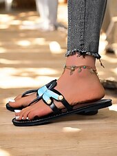 preiswerte Urlaubsandalen-flache Sandalen mit schwarzer Libelle für Damen – dekorative Perlen und blaue Flügel, sommerliches Strandschuhwerk