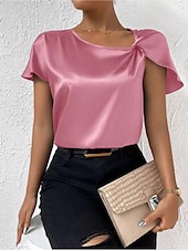 billige Tanks og camisole til kvinner-Kvinnes Camisole Tank Top Ensfarget Elegant Stilren Kortermet V U-ring Regular Topper Bryllupsgjest Arbeid Svart Rosa Marineblå Grønn Khaki Sommer Vår