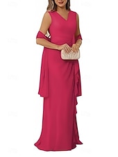 baratos Vestidos para Madrinhas-sereia / trompete vestido de dama de honra decote em v sem mangas elegante comprimento até o chão chiffon com babados / franzidos 2025