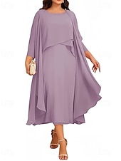 levne Délka čaje-Dvoudílné A-Linie Šaty pro matku nevěsty Elegantní vintage Drahokamový výstřih Délka čaje Chiffon 3/4 délky Rukáv s korálky