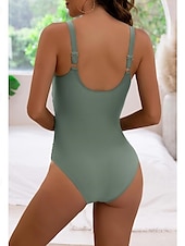 billige Onepiece badedrakter-Dame Badetøy Ett stykke Monokini Badedrakt Åpen rygg Midjekontroll Høy Midje Ferie Strand Klær Helfarge V-hals Ermeløs Badedrakter