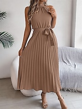 levne Jednoduché šaty-Dámské midi šaty zavinovací šaty áčkové šaty plisované šaty halter šaty dovolená dovolená volnočasové každodenní běžný střih grafické bez rukávů halter výstřih černé růžové vínové zelené letní