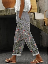 abordables Pantalon droit-Pantalons en Coton Lin pour Femmes Pantalons Amples Similaires au Lin Mode Streetwear Longueur Complète Taille Haute Imprimé Graphique à Carreaux thermique Chaud Respirant Doux Micro-élastique