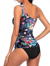preiswerte Tankinis-Damen Badeanzug 2 Stück Cheeky-Bikinihose Bademode Rückenfrei Bauchkontrolle Schlank Urlaub Strandbekleidung Graphic Asymmetrischer Hals Ärmellos Badeanzüge