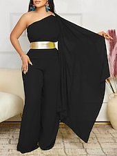 preiswerte Kentucky Kleid-Kentucky Derby Damen Midi Kleid Normaler Jumpsuit Elegant Einfarbig Ärmellos Ein Schulter Hohe Taille Party Cocktailkleid Reguläre Passform Schwarz Weiß Rot Sommer