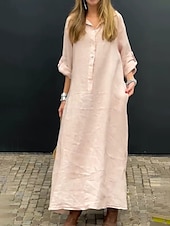 economico Abiti a camicia-Per donna Vestito maxi Abito chemisier Abito casual Essenziale Informale Da mare Giornaliero Standard Liscio Manica lunga Colletto Rosa Verde Grigio Estate