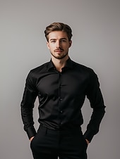 billige Formelle dresser-Herres daglige fest skjorte hjemkomst standard passform lang ermet slag ensfarget polyester svart 2025