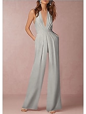 baratos vestidos de casamento casuais-Vestidos de casamento casuais sexy Hall Vestido Tuxedo Macacões Decote Halter Sem Mangas Longo em Satin Vestidos de Noiva Com Pregas