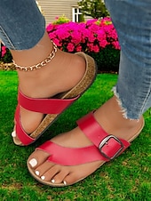 preiswerte Lässige Sandalen-Flip-Flops mit Kreuzriemen und großer Schnalle, bequeme und stylische Sandalen für Damen, perfekt für den Sommer, den Strand und Freizeitausflüge