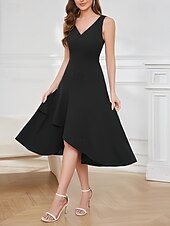 baratos Vestidos para Madrinhas-vestido de madrinha linha a decote em v sem mangas elegante assimétrico tecido elástico com babados 2025