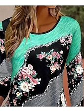 billige Boho t-skjorte-Dame T skjorte Nyanse Blomstret Grafisk Fritid Langermet Crew-hals Vanlige topper Daglig Trykt mønster Svart og grått Vår Høst
